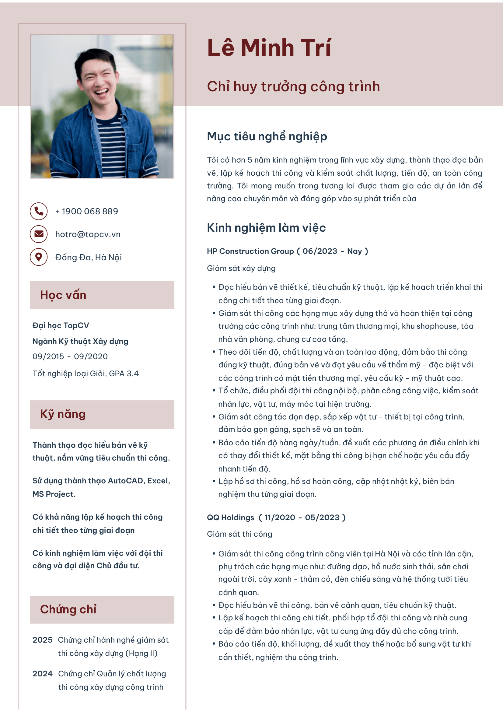 CV Chỉ huy trưởng công trình hiện đại